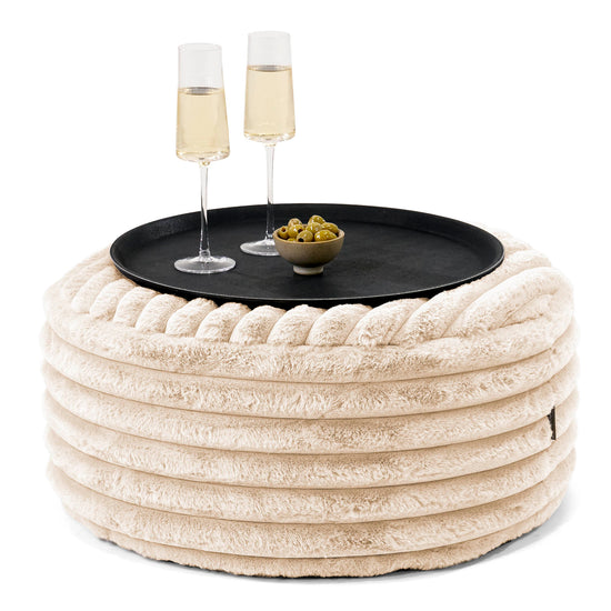 Sitzhocker mit Tablett - Ultra Plüsch Cord Creme 01