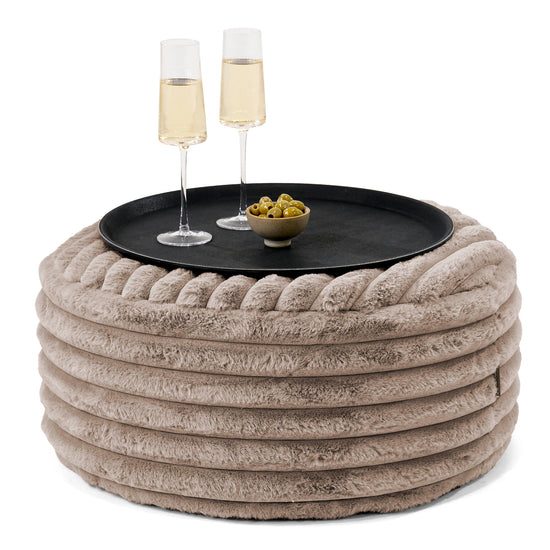 Sitzhocker mit Tablett - Ultra Plüsch Cord Nerzfarben 01