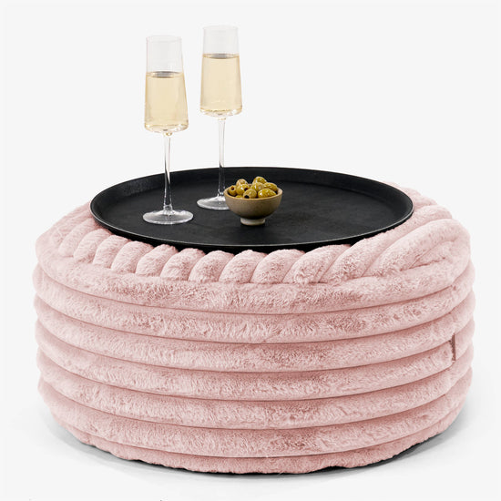 Sitzhocker mit Tablett - Ultra Plüsch Cord Pastellrosa 01