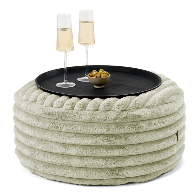 Sitzhocker mit Tablett - Ultra Plüsch Cord Salbeigrün 01