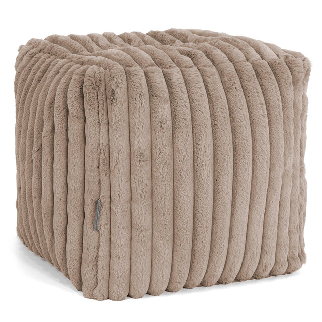 Würfel-Pouf- Hocker - Ultra Plüsch Cord Nerzfarben 01