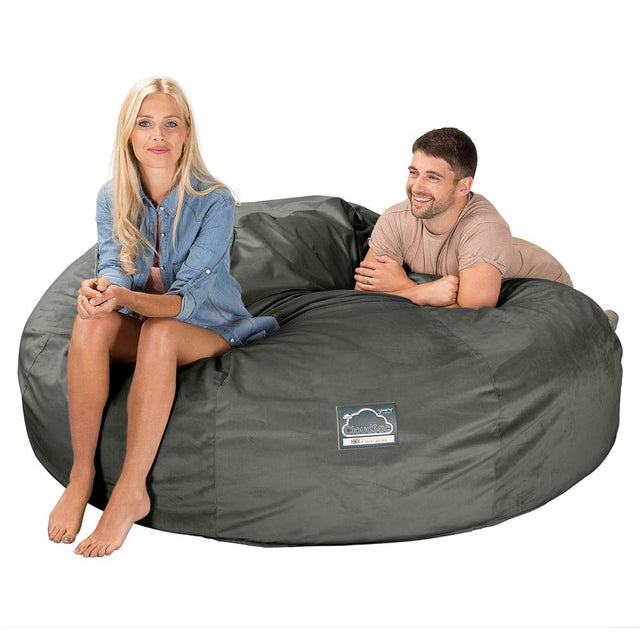 Lounge Pug, CloudSac 3000 XXL, Kingsize Memory, Schaum Sitzsacksofa, Schlafsofa, Samt Schiefergrau