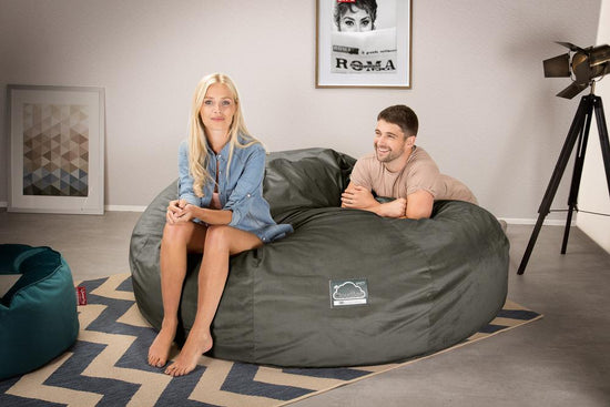Lounge Pug, CloudSac 3000 XXL, Kingsize Memory, Schaum Sitzsacksofa, Schlafsofa, Samt Schiefergrau