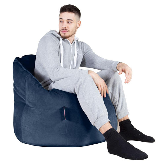 LOUNGE PUG, Sitzsack Kuschel Lounge Sessel, Schlafsofa, Samt Marineblau