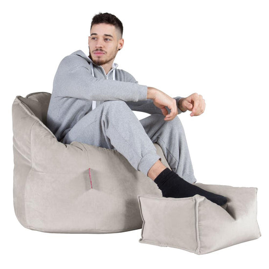 LOUNGE PUG, Sitzsack Kuschel Lounge Sessel, Schlafsofa, Samt Silber