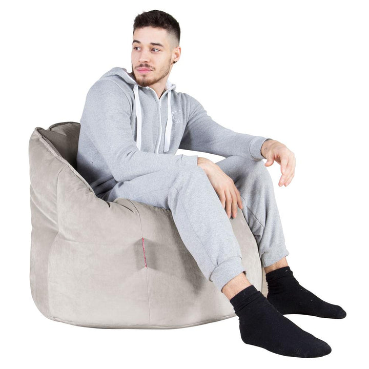 LOUNGE PUG, Sitzsack Kuschel Lounge Sessel, Schlafsofa, Samt Silber