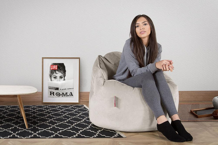 LOUNGE PUG, Sitzsack Kuschel Lounge Sessel, Schlafsofa, Samt Silber