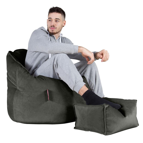 LOUNGE PUG, Sitzsack Kuschel Lounge Sessel, Schlafsofa, Samt Schiefergrau