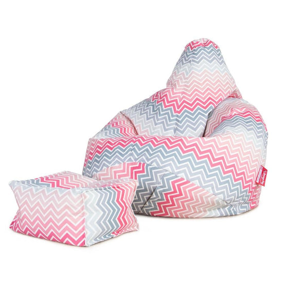LOUNGE PUG - Fußhocker Pouf - Geometrische Druck Chevron Pink