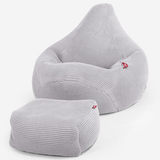 LOUNGE PUG - Gaming Sitzsack Sessel - Ellos Gestrickter Hellgrau