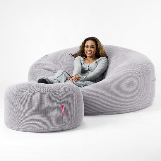 LOUNGE PUG - 'Mega-Mammoth' Sofa Sitzsack XXL - Schlafsofa - Ellos Gestrickter Hellgrau