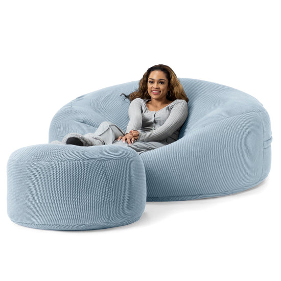 LOUNGE PUG - 'Mega-Mammoth' Sofa Sitzsack XXL - Schlafsofa - Ellos Gestrickter Misty Blau