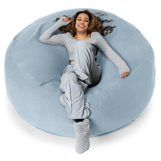 LOUNGE PUG - 'Mega-Mammoth' Sofa Sitzsack XXL - Schlafsofa - Ellos Gestrickter Misty Blau