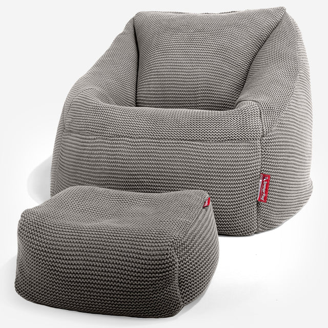 Lounge Pug - Ellos Gestrickter - Nautilus Sitzsack Sessel - Sitzsack Ohrensessel - Grau