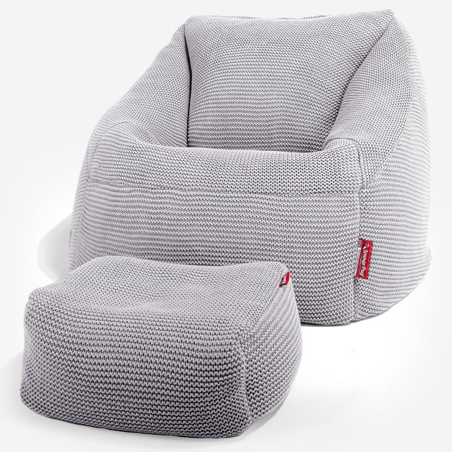 Lounge Pug - Ellos Gestrickter - Nautilus Sitzsack Sessel - Sitzsack Ohrensessel - Hellgrau