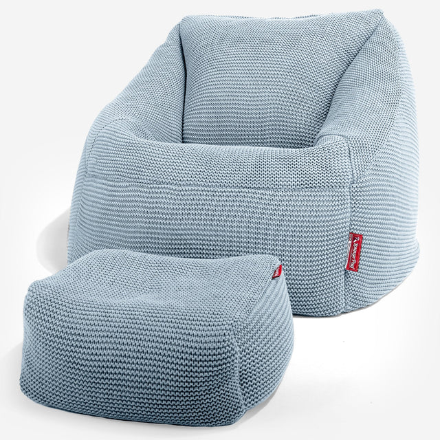 Lounge Pug - Ellos Gestrickter - Nautilus Sitzsack Sessel - Sitzsack Ohrensessel - Misty Blau