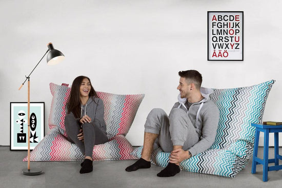 LOUNGE PUG - Riesen Sitzsack XXL - Sitzkissen - Geometrische Druck Chevron Türkis