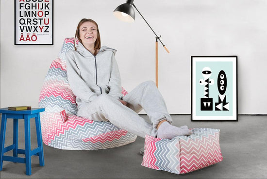 LOUNGE PUG - Fußhocker Pouf - Geometrische Druck Chevron Pink