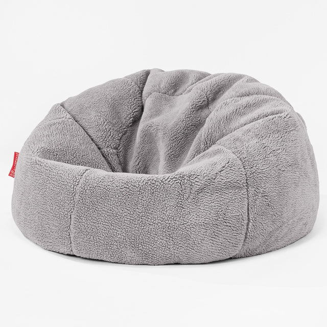 CloudSac 200 XXL Memory-Schaum Kinder Sitzsack 2-12 jahren - Teddy Kunstfell Mittelgrau 01