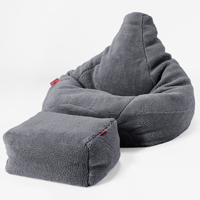 Gaming Sitzsack Sessel - Teddy Kunstfell Dunkelgrau 04