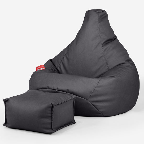 Gaming Sitzsack Sessel - Veganes Leder Schwarz 01