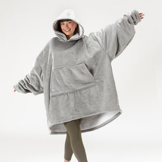 Hoodie Decke für Erwachsene - Fleece Grau 02