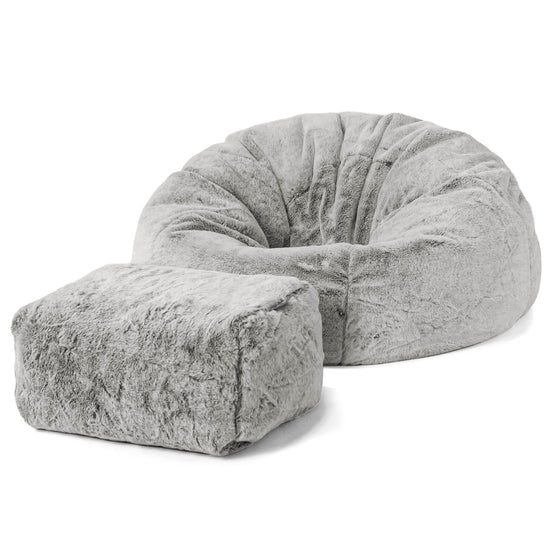 Klassischer Sitzsack Sessel - Kaninchen Kunstfell Hellgrau 02