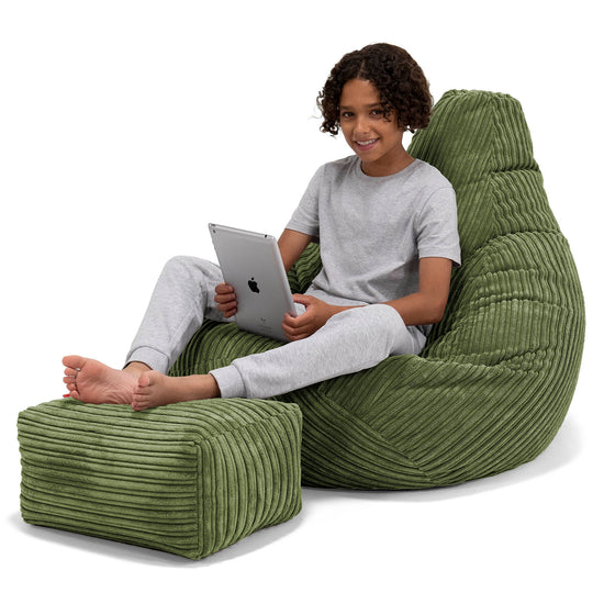 Kinder Gaming Sitzsack 6-14 Jahre - Cord Nadelwaldgrün 01
