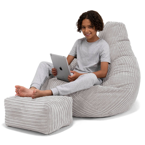Kinder Gaming Sitzsack 6-14 Jahre - Cord Silber 01