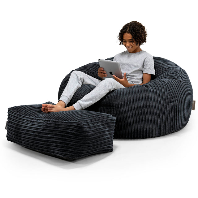 Kinder Sitzsack Sofa 6-14 Jahre - Cord Schwarz 01