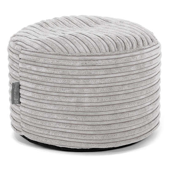 Kleiner runder Fußhocker - Cord Silber 01