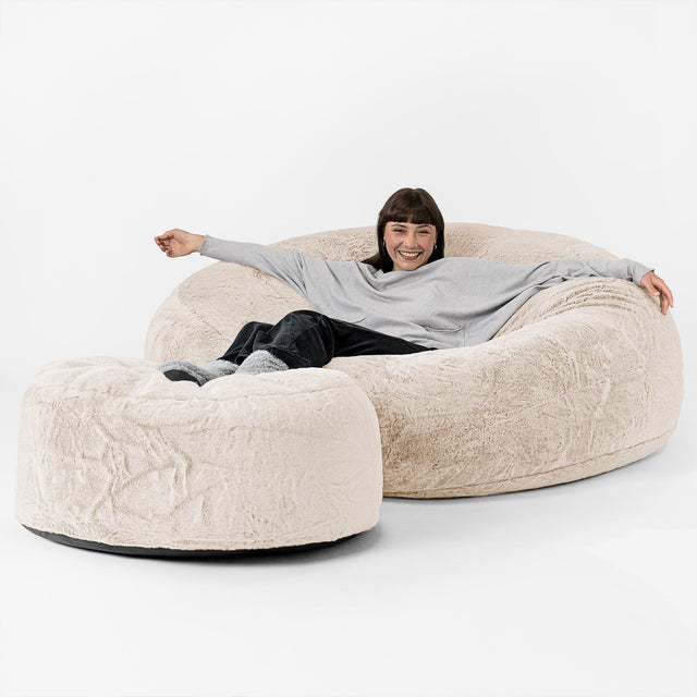Mega-Mammoth Sofa Sitzsack XXL - Kaninchen Kunstfell Weiß 02