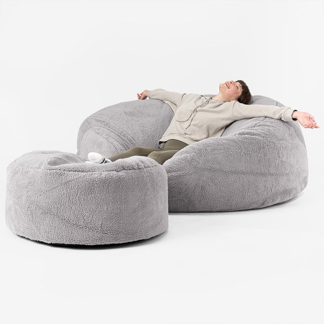Mega-Mammoth Sofa Sitzsack XXL - Teddy Kunstfell Mittelgrau 02