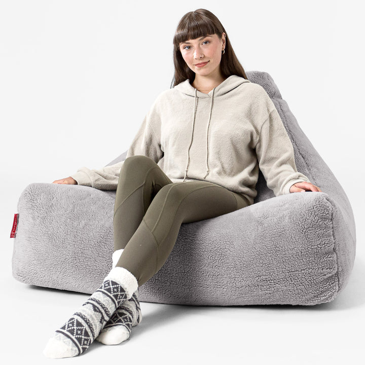 Sitzsack Lounge Sessel - Teddy Kunstfell Mittelgrau 02