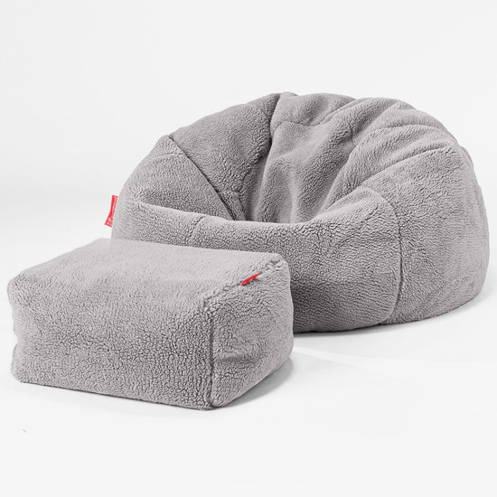 Klassischer Sitzsack Sessel - Teddy Kunstfell Mittelgrau 02