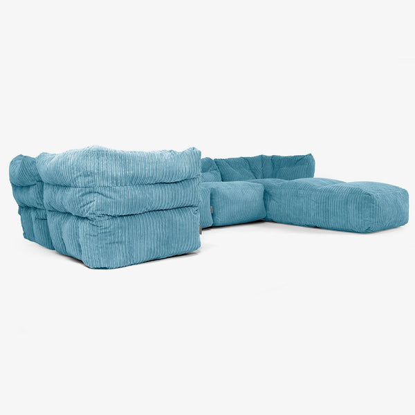 5-Sitzer Modulares Sofa-Set mit Récamiere rechts - Cord Türkis 01