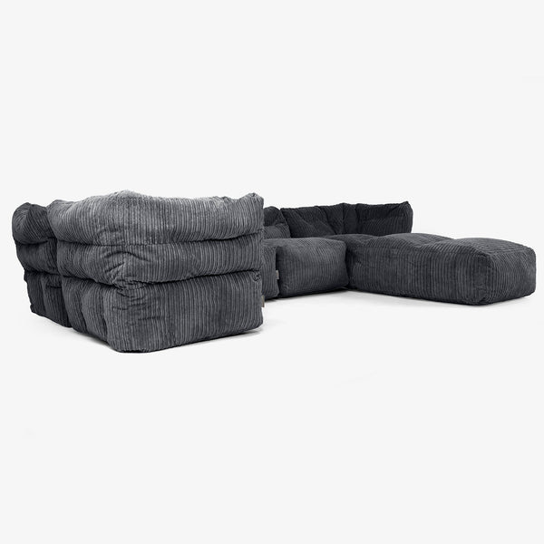 5-Sitzer Modulares Sofa-Set mit Récamiere rechts - Cord Schwarz 01