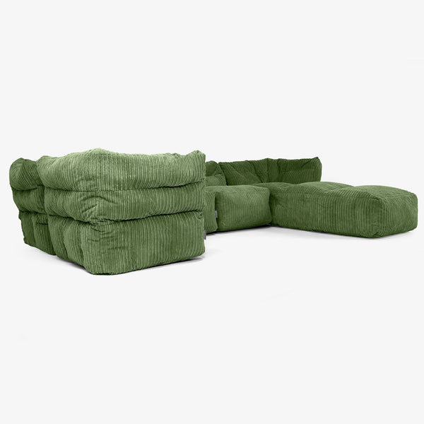 5-Sitzer Modulares Sofa-Set mit Récamiere rechts - Cord Nadelwaldgrün 01