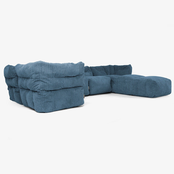 5-Sitzer Modulares Sofa-Set mit Récamiere rechts - Cord Marineblau 01