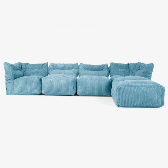 4-Sitzer Modulares Sofa-Set mit Récamiere rechts - Cord Türkis 01