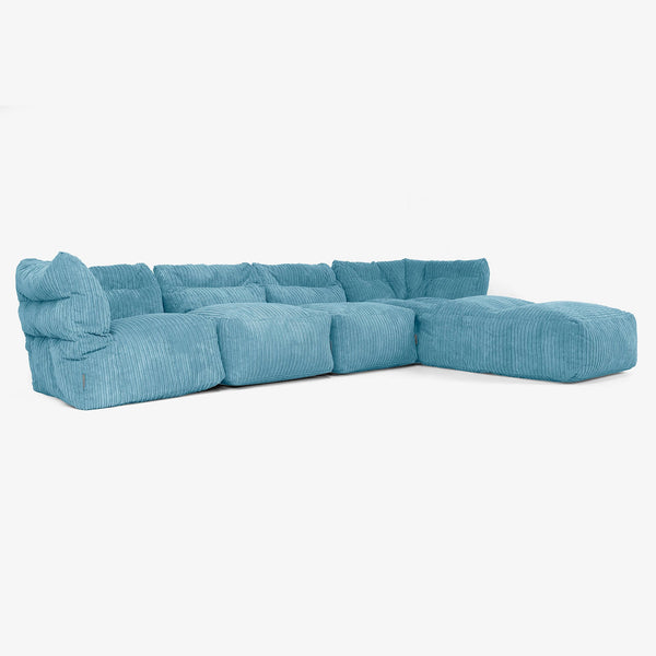 4-Sitzer Modulares Sofa-Set mit Récamiere rechts - Cord Türkis 01