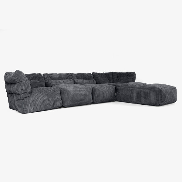 4-Sitzer Modulares Sofa-Set mit Récamiere rechts - Cord Schwarz 01