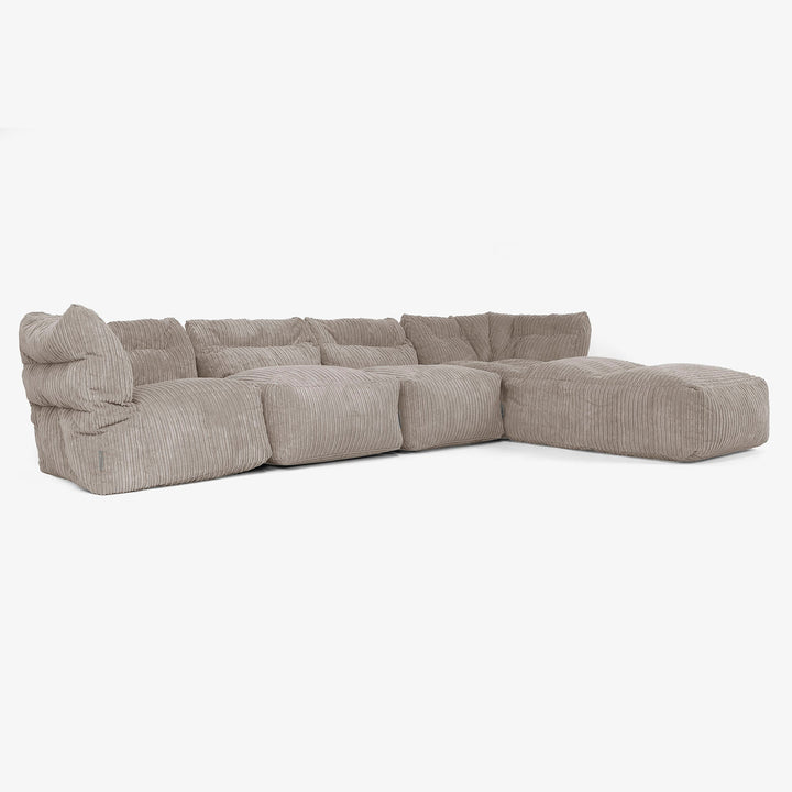 4-Sitzer Modulares Sofa-Set mit Récamiere rechts - Cord Beigegrau 02