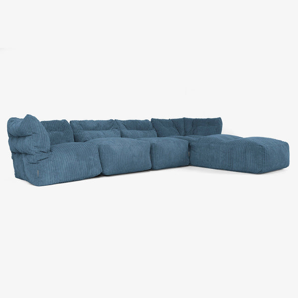 4-Sitzer Modulares Sofa-Set mit Récamiere rechts - Cord Marineblau 01