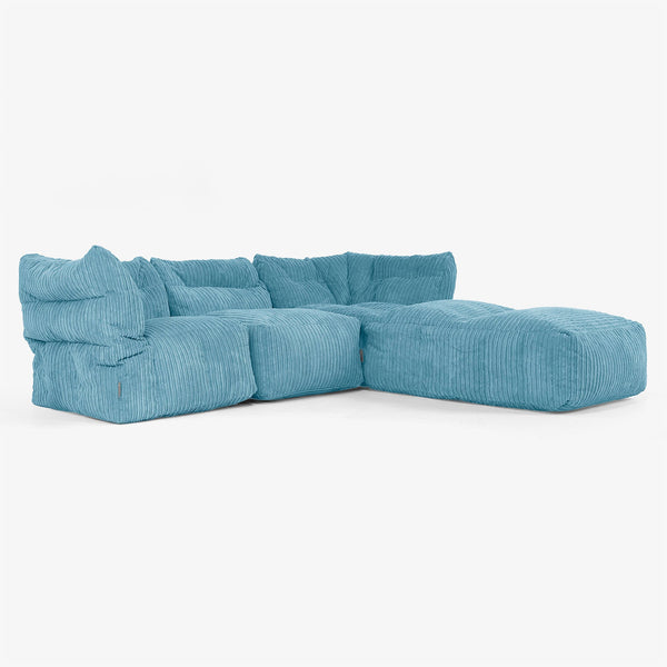 3-Sitzer Modulares Sofa-Set mit Récamiere rechts und Armlehnen - Cord Türkis 01