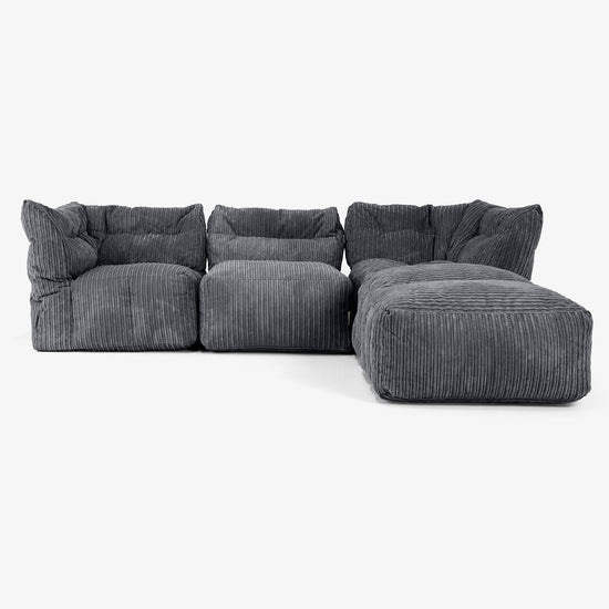 3-Sitzer Modulares Sofa-Set mit Récamiere rechts und Armlehnen - Cord Schwarz 01