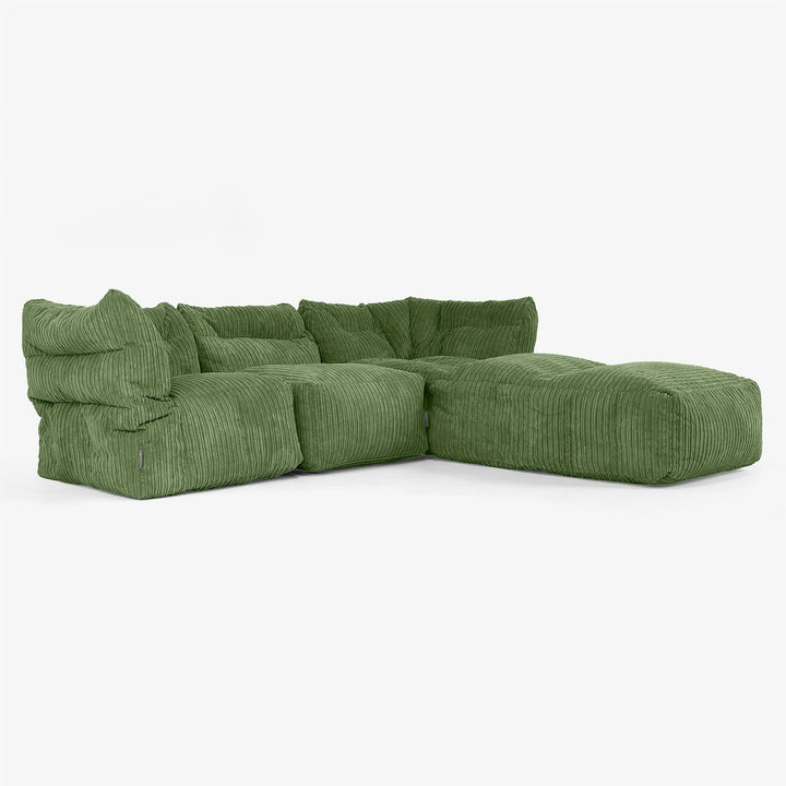 3-Sitzer Modulares Sofa-Set mit Récamiere rechts und Armlehnen - Cord Nadelwaldgrün 02