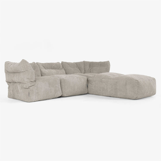 3-Sitzer Modulares Sofa-Set mit Récamiere rechts und Armlehnen - Cord Nerzfarben 02