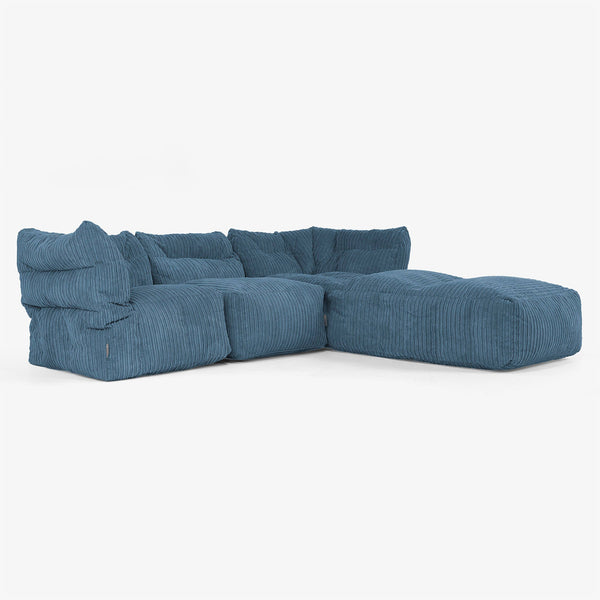 3-Sitzer Modulares Sofa-Set mit Récamiere rechts und Armlehnen - Cord Marineblau 01