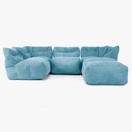 4-Sitzer Modulares Sofa-Set mit Récamiere rechts - Cord Türkis 03